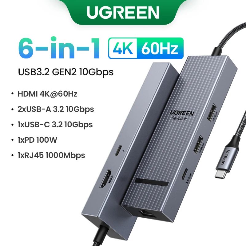 תחנת עגינה UGREEN 6 ב-1 USB-C HDMI 45364