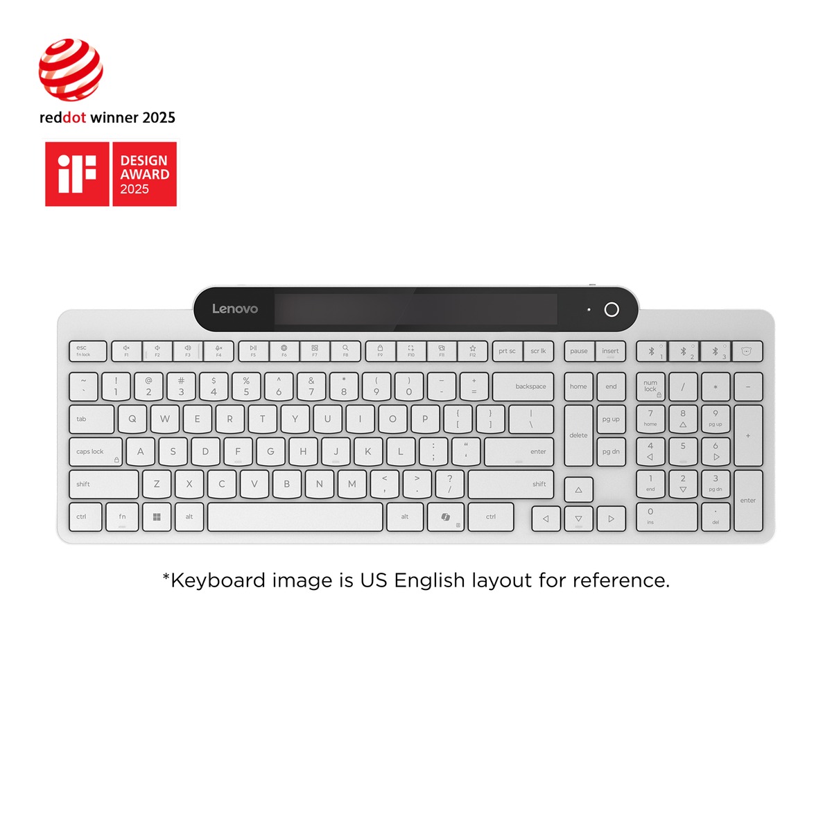 מקלדת אלחוטית- Lenovo 800 Self-Charging Bluetooth Keyboard White