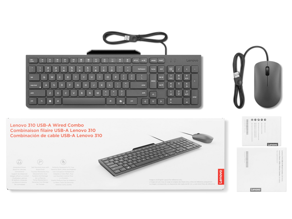 Lenovo 310 USB-A Wired Combo Black מבט צד