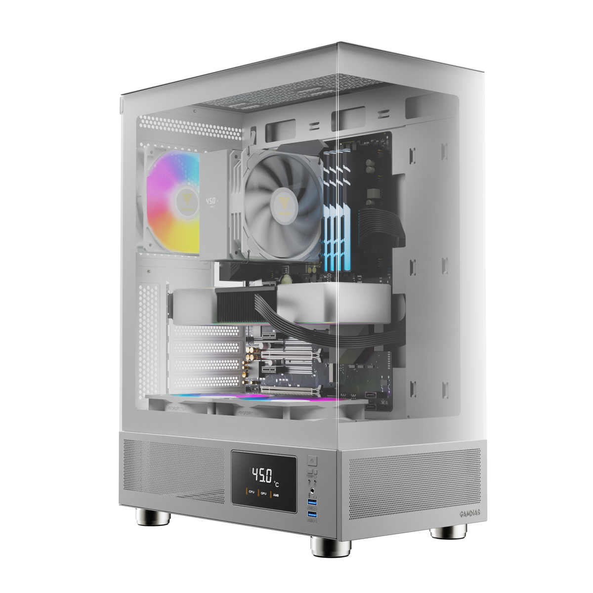 ATX GAMDIAS ATLAS E1 WH Front: 3x ARGB, B760 wifi bomer
