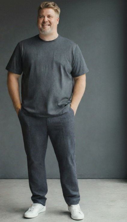 מכנס אלגנט צעיר כיס אלכסון מבד כותנה מעורב צבע אפור כהה