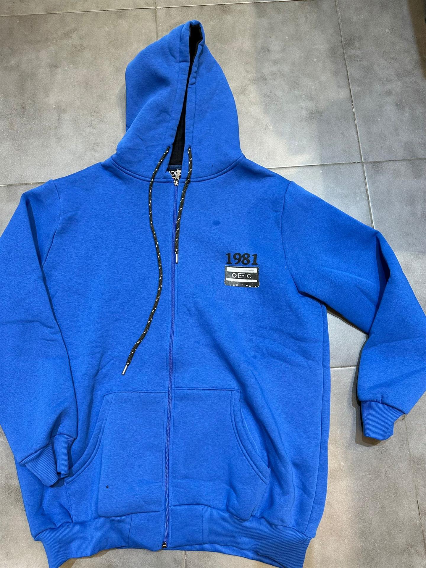 קפוצ'ון פוטר עבה עם רוכסן מלא והדפס בצד כחול רויאל