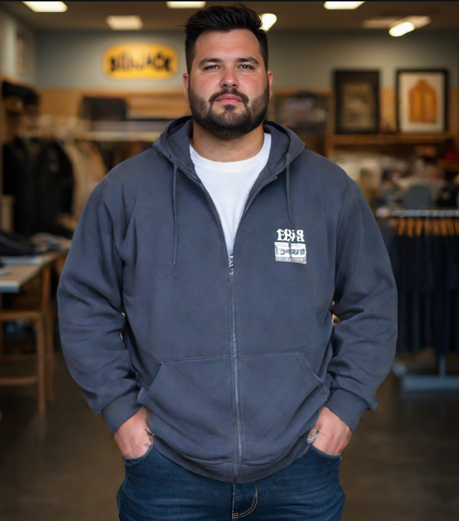 קפוצ'ון פוטר עבה עם רוכסן מלא והדפס בצד כחול נייבי