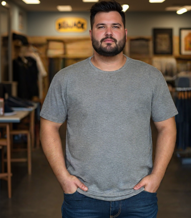 חולצת בייסיק שרוול קצר חלקה צבע אפור מלנג'