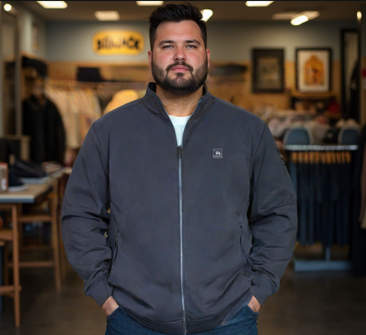 עליונית מבד לקוסט/פיקה דק עם רוכסן מלא  עם כיס בשרוול צבע כחול נייבי