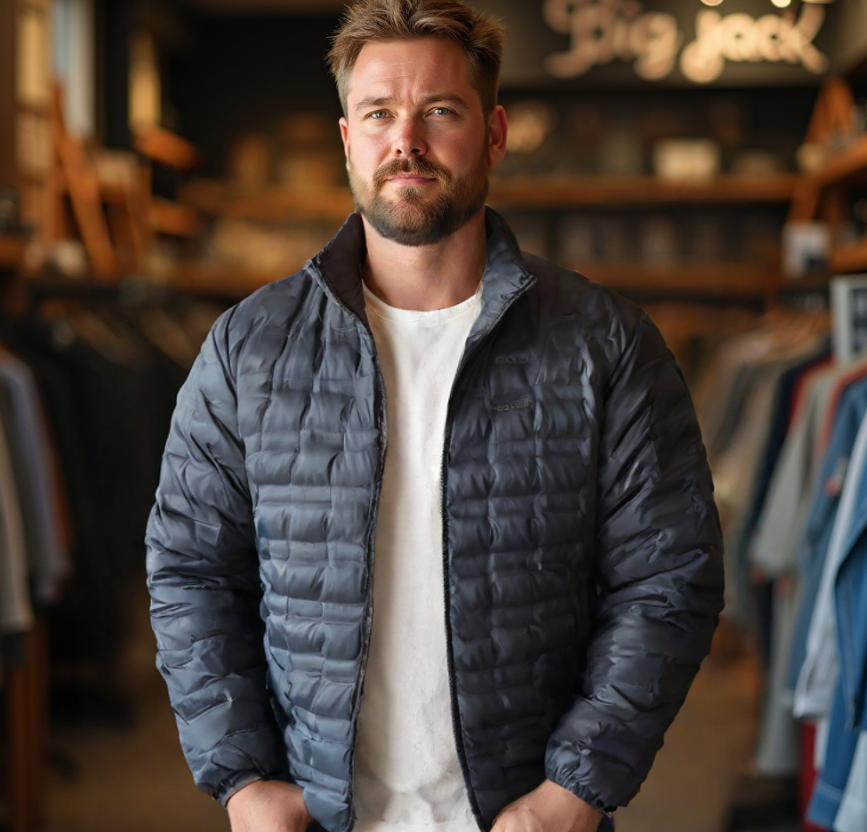 מעיל קל  מפוף מחמם עם כובע נשלף  דגם פרימיום בצבע שחור