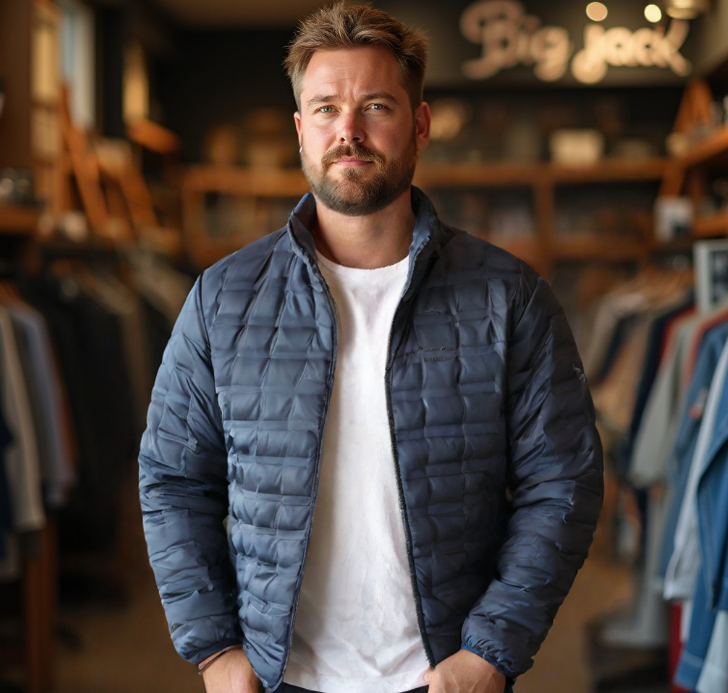 מעיל קל  מפוף מחמם עם כובע נשלף  דגם פרימיום בצבע כחול