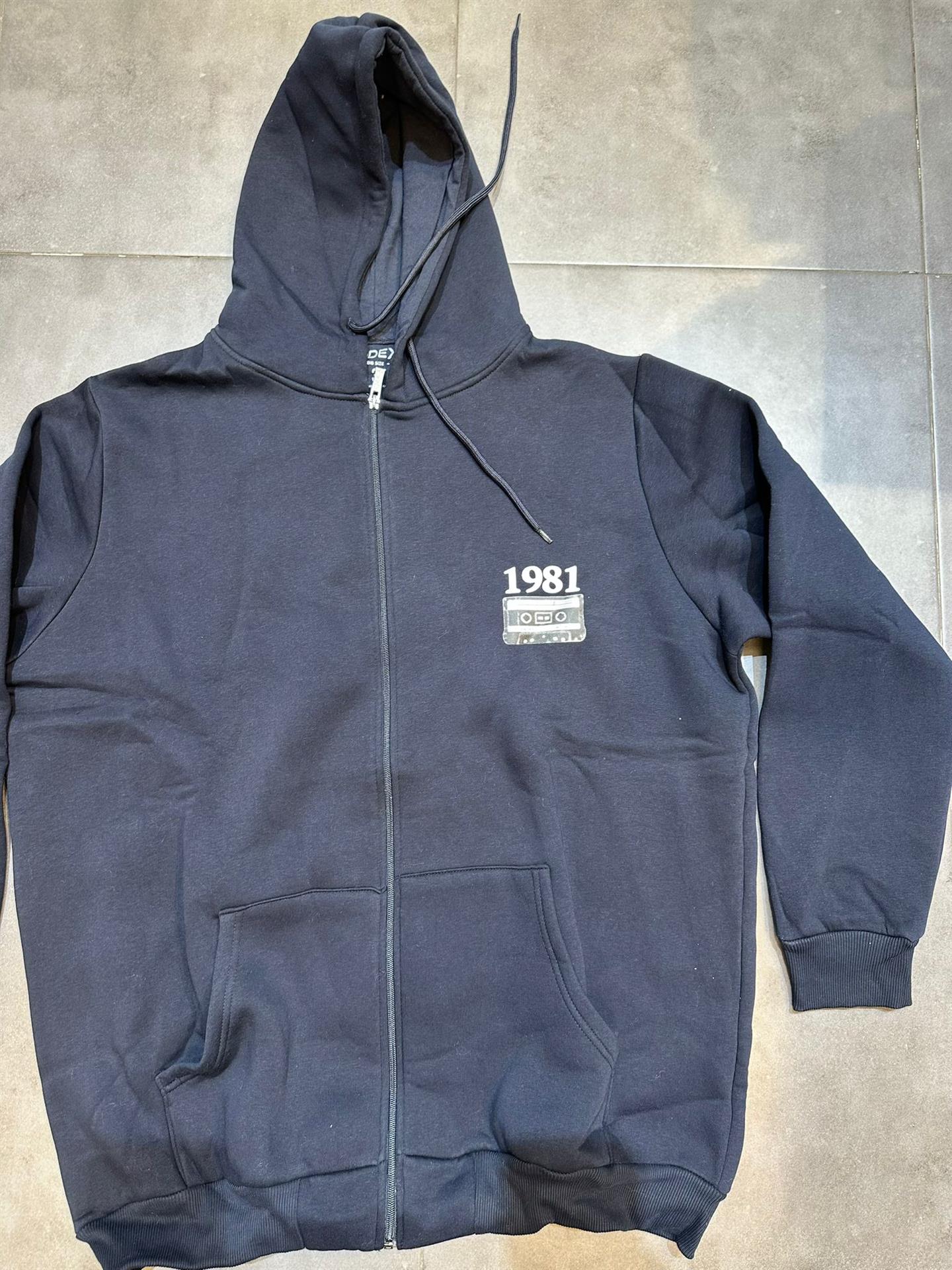 קפוצ'ון פוטר עבה עם רוכסן מלא והדפס בצד כחול נייבי