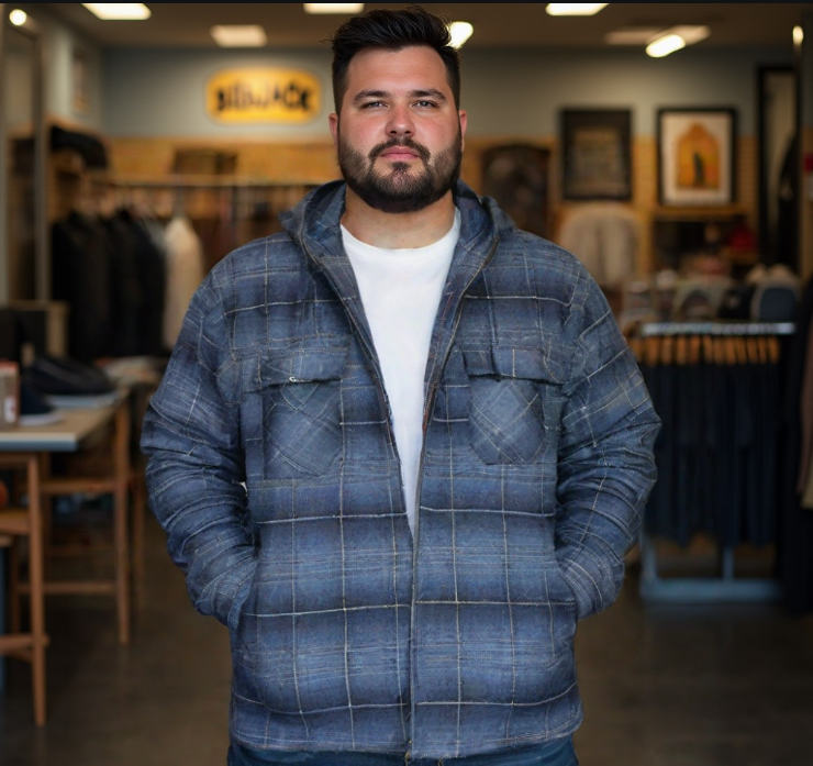 מעיל פוך משובץ  עם קפוצ'ון רוכסן מלא אפור/שחור