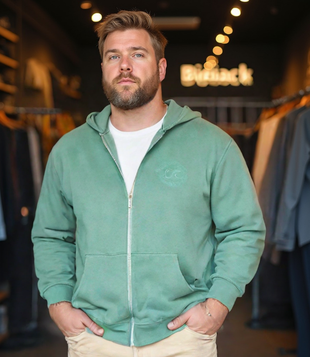 קפוצ'ון פוטר עבה עם רוכסן מלא צבע ירוק