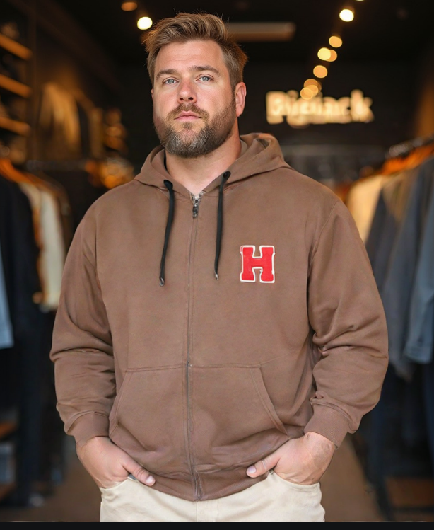 קפוצ'ון פוטר עבה עם רוכסן  עם ריקמה בצד צבע חום