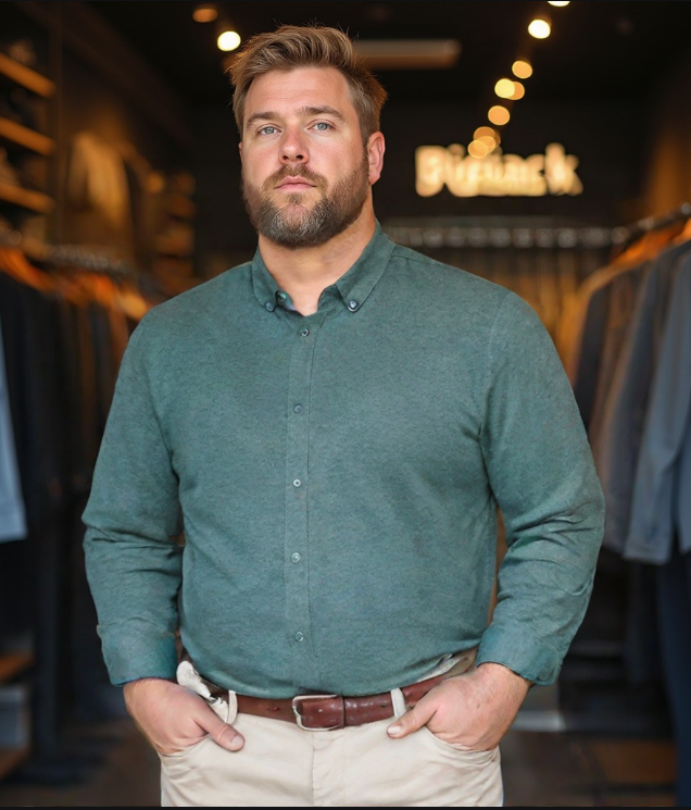 חולצה מכופתרת חלקה מבד אוקספורד דק צבע ירוק