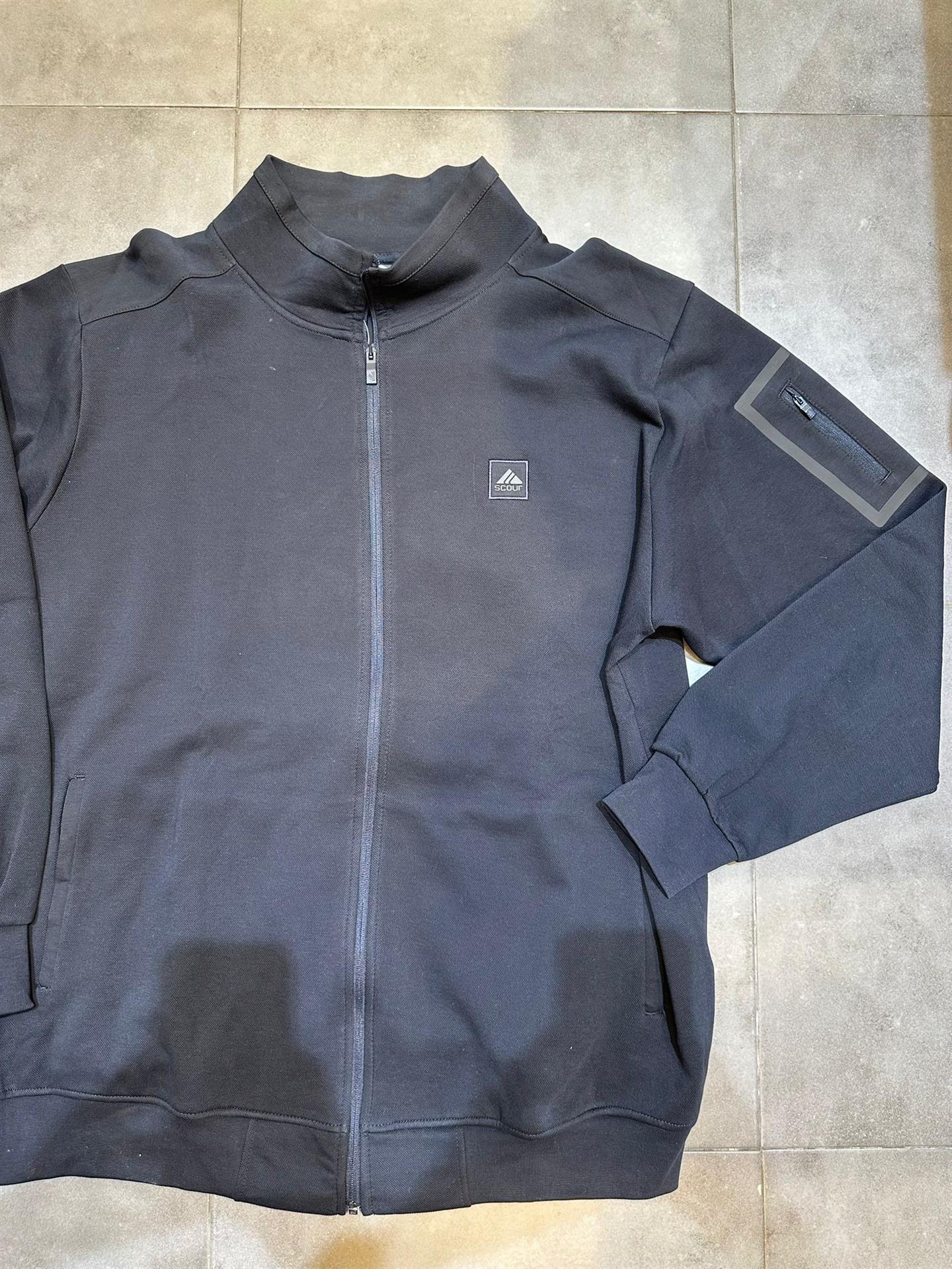 עליונית מבד לקוסט/פיקה דק עם רוכסן מלא  עם כיס בשרוול צבע כחול נייבי