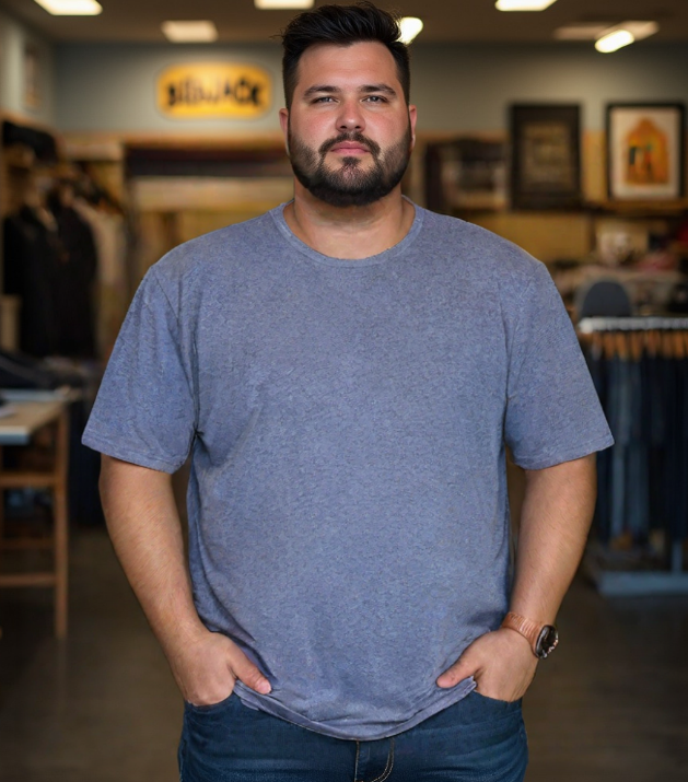 חולצת בייסיק שרוול קצר חלקה צבע כחול ג'ינס