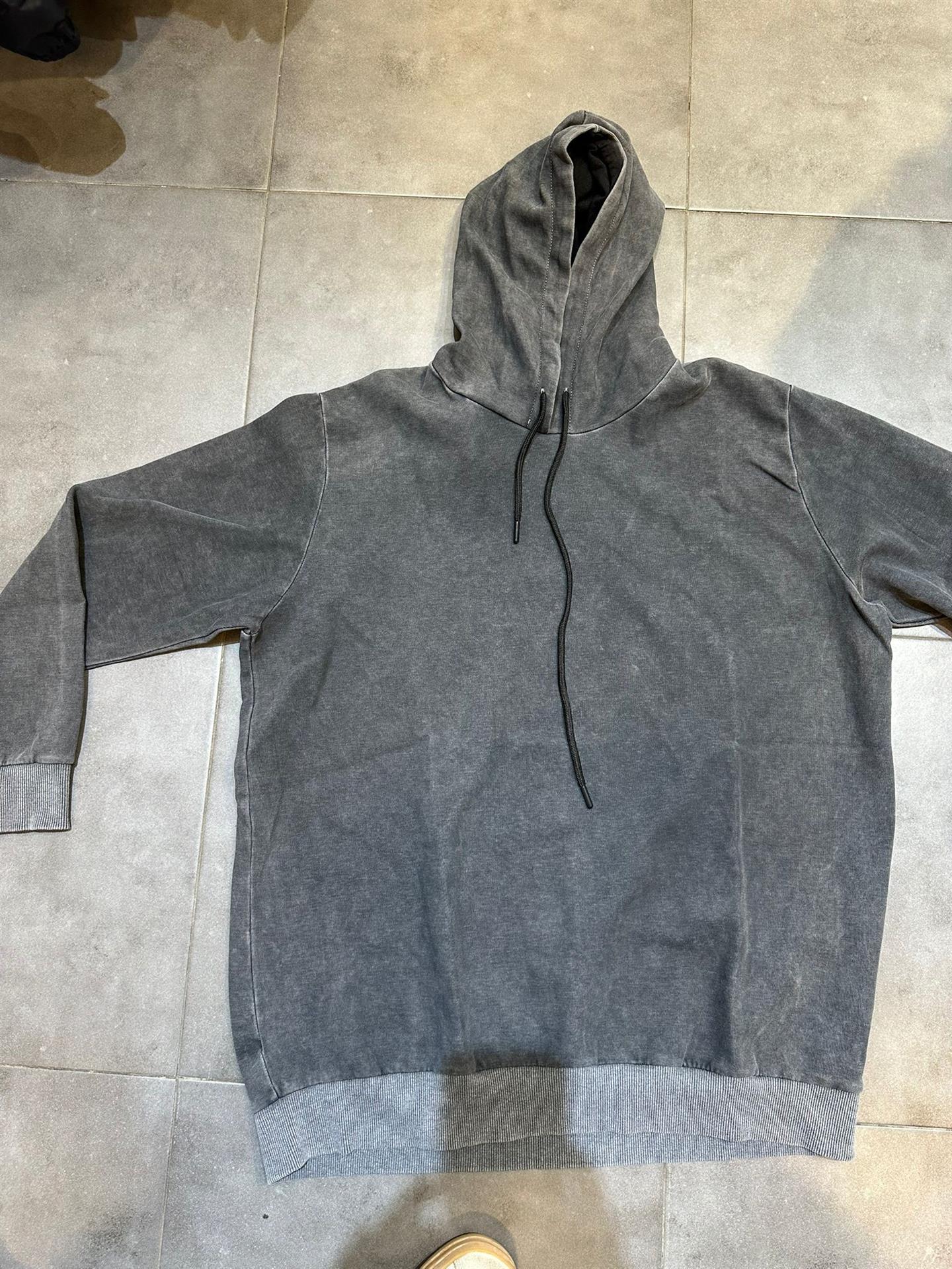 קפוצ'ון דק הודיס בד  מיוחד סטון וואש צבע אפור